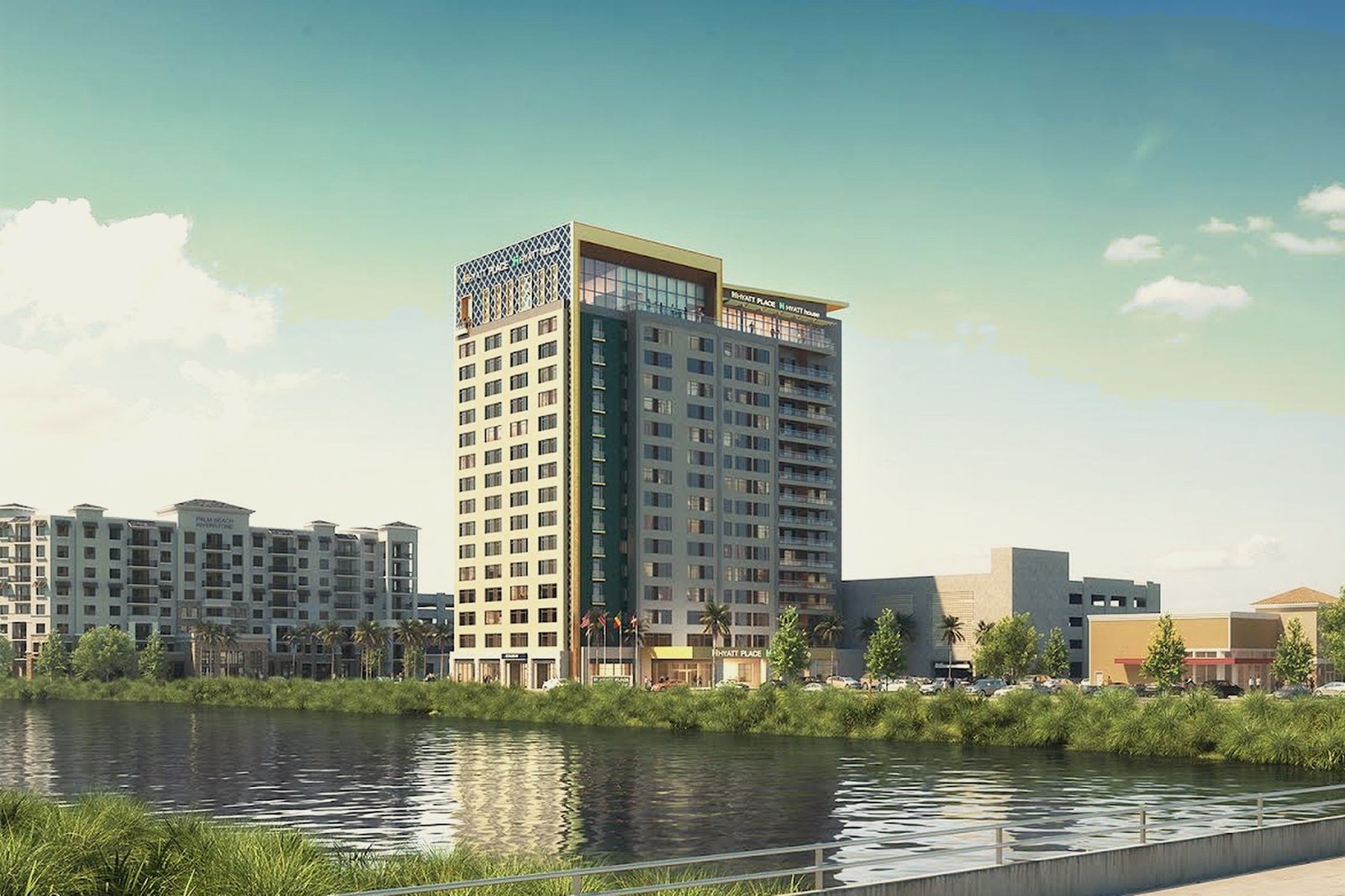 Hotel building beside water