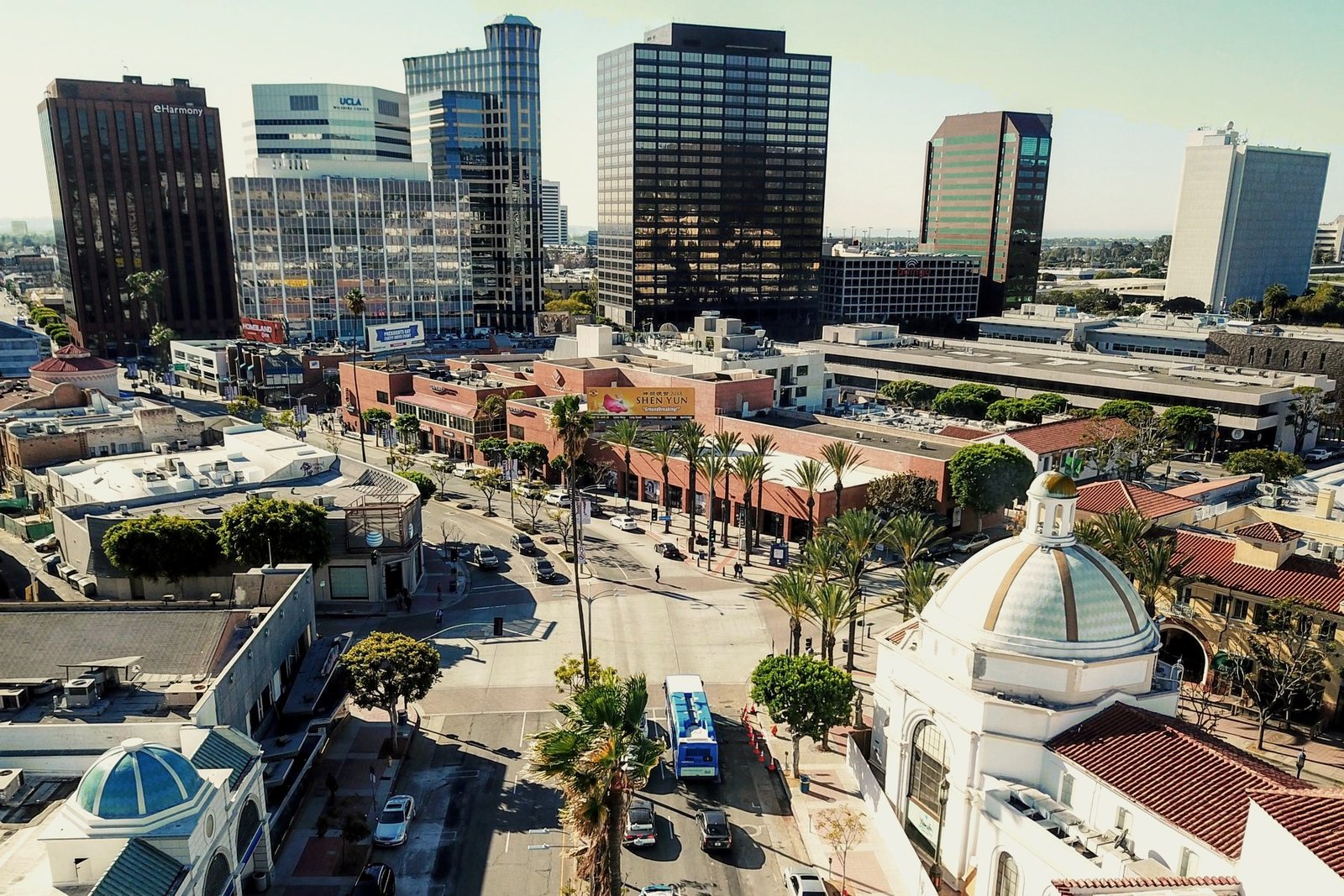 Aerial view of a commercial street